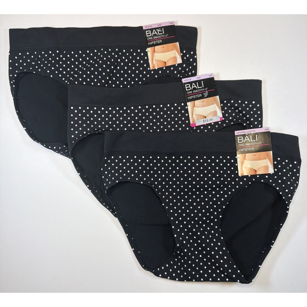 Bali One Smooth U Smoothing Hipster Underwear M/6 3-Pack 2H63 Black Dot NEW